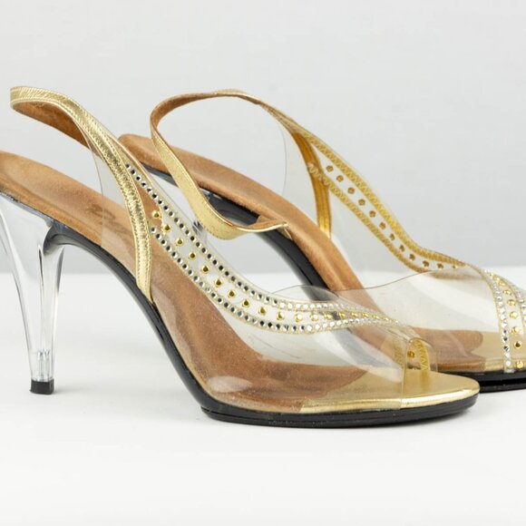 ✨ Dezario Gold Clear Lucite Slingback Heels Size 9.5M – Made in USA - Picture 4 of 9